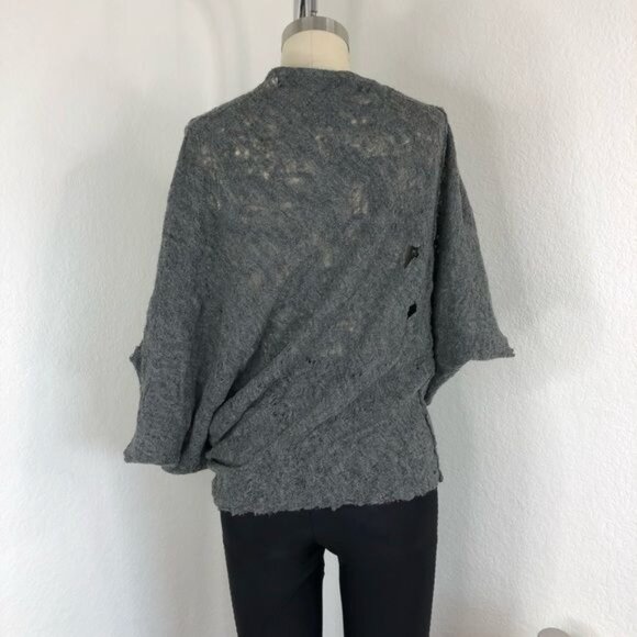 Yigal Azrouel Distressed Coccoon Dolman Batwing Wool Sweater - Picture 6 of 13